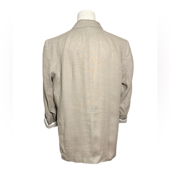 Zara Linen Rolled Sleeve Open Blazer in Beige Size Medium - Picture 4 of 8